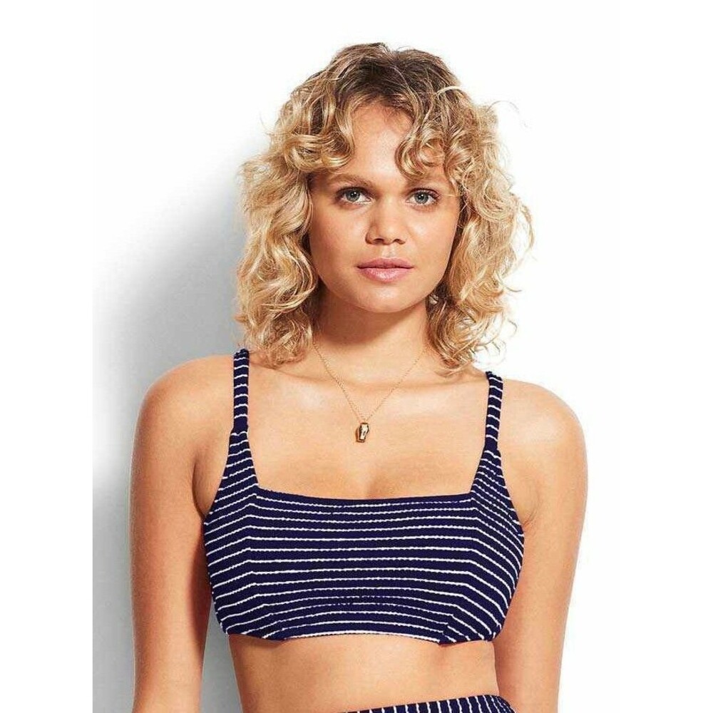 NWT Seafolly DD Square Neck Bikini Top Size US 8 / AUS 12 Seaside Stripe Navy